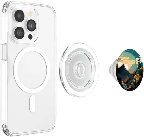 Vista 4 de Mountain Wilderness - Árbol de puesta de sol, bosque terroso, floral, PopSockets MagSafe PopGrip para iPhone