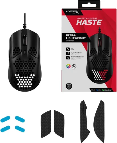 Vista 12 de HyperX Pulsefire Haste - Mouse para juegos, ultraligero, 2.08oz, carcasa de panal, diseño hexagonal, RGB, cable USB HyperFlex, hasta 16000 DPI, 6