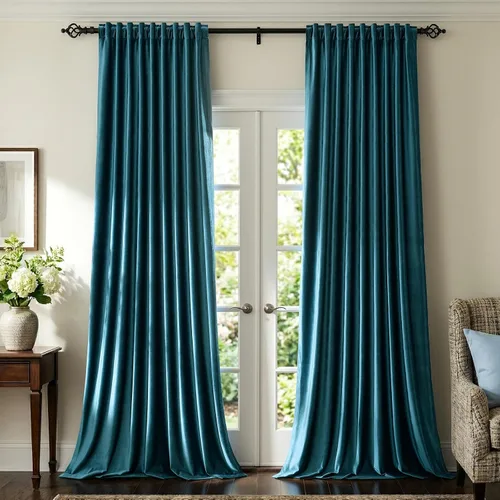 Vista 9 de PRIMROSE Cortinas de terciopelo champán de 63 pulgadas de largo para sala de estar, juego de 2 paneles opacos, bolsillo para barra, pestaña trasera