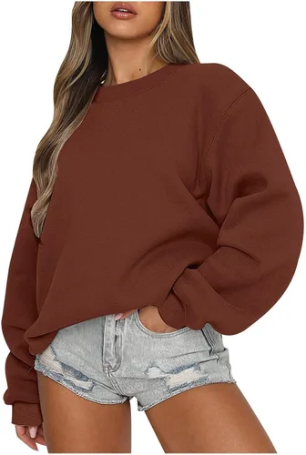 Vista 9 de midelxp Sudaderas de gran tamaño con cuello redondo para mujer, forro polar suave, manga larga, casual, cómodas, lindas sudaderas con capucha