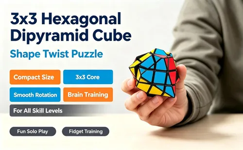 Vista 4 de UMESCENE - Cubo hexagonal de dipirámide de 3 x 3 velocidades, cubo mágico de 3 x 3, rompecabezas de doble cono