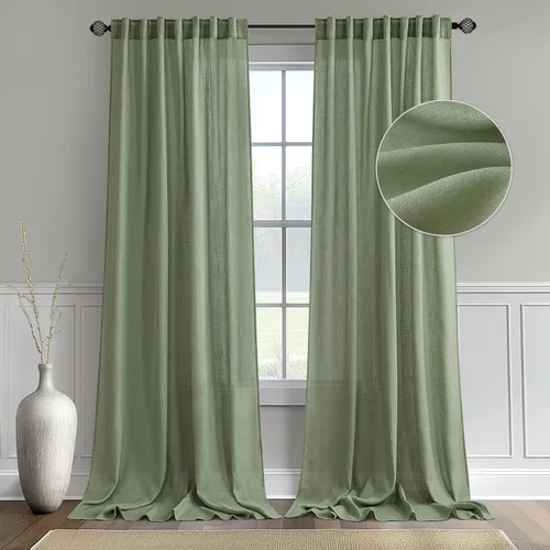 Vista 10 de MIULEE Cortinas de lino de 96 pulgadas de largo para sala de estar, 2 paneles, naranja quemado oxidado, bolsillo para cortinero, pestaña trasera