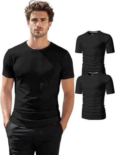 Vista 45 de H2H Camisetas para hombre - Pack de varias unidades, diseño simple, manga corta, ajuste delgado, mezcla de algodón (cuello en V/cuello redondo)