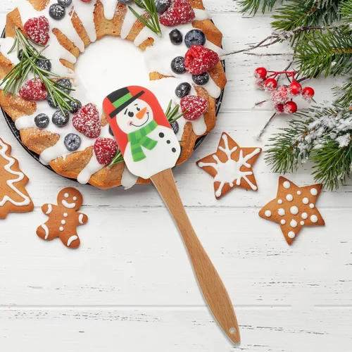 Vista 8 de DOITOOL 8 espátulas de silicona de Navidad, Papá Noel, alce, muñeco de nieve, muñecos de nieve, espátula para pastel de Navidad con mango de madera