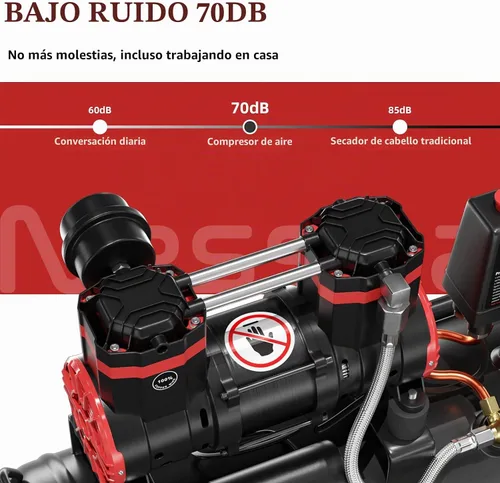 Vista 6 de Compresor de aire ultra silencioso de 8 galones, 1.5HP 4.52 CFM, tanque de compresor de aire sin aceite máximo de 115 PSI para reparación