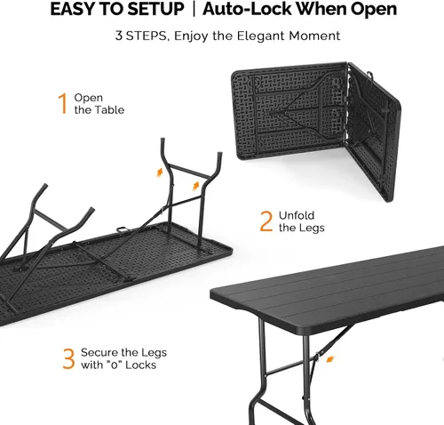Vista 8 de VINGLI Mesa plegable de plástico de 6 pies, mesa larga portátil para uso en interiores y exteriores, rectangular con asa de transporte, mesa