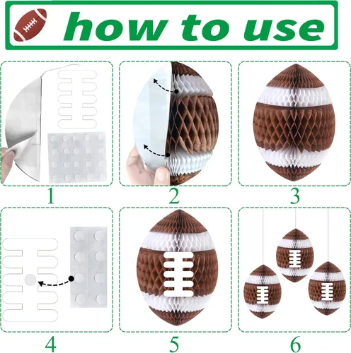 Vista 3 de C L cooper life Decoraciones colgantes para fiestas de fútbol, 6 unidades, panales de fútbol 3D con piezas de soporte, suministros de fiesta