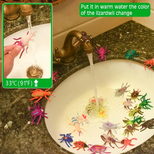 Vista 4 de Juguetes de baño, 10 piezas de insectos que cambian de color, figuras elásticas de animales para niños de 3 años en adelante, broma de broma