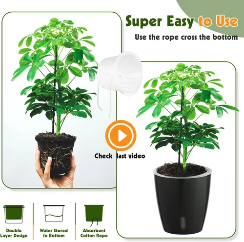 Vista 6 de Macetas de riego automático para plantas de interior, paquete de 16 macetas de riego automático con orificios de drenaje, macetas pequeñas