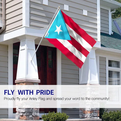 Vista 2 de Anley Fly Breeze - Bandera de Puerto Rico azul claro de 3 x 5 pies, color vivo y a prueba de decoloración, cabecera de lona y doble costura