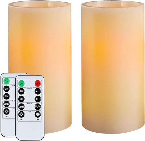 Vista 9 de Homemory Velas de cera sin llama de 5 x 3 pulgadas, velas LED de pilar con control remoto y temporizador, luz parpadeante amarilla ámbar