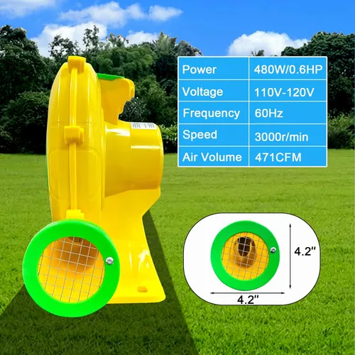 Vista 2 de Soplador de casa de rebote de 480 W, soplador de aire de 0.6 HP para casas de rebote al aire libre, toboganes, puentes, cabina de pintura y otros