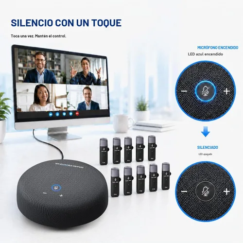 Vista 6 de CS02 - Altavoz de conferencia con 10 micrófonos AI, rango de 65 pies, altavoz portátil de conferencia USB con reducción de ruido, cancelación de eco