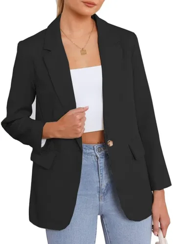 Vista 5 de Chaquetas casuales para mujer, con frente abierto, manga larga, botones, trabajo, oficina, con bolsillos