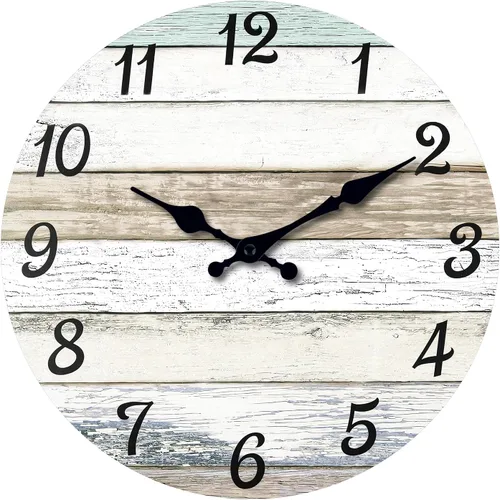 Vista 10 de XNM Reloj de pared redondo para cocina, funciona con pilas, reloj de pared rústico de 10 pulgadas con flores azules, reloj de pared silencioso