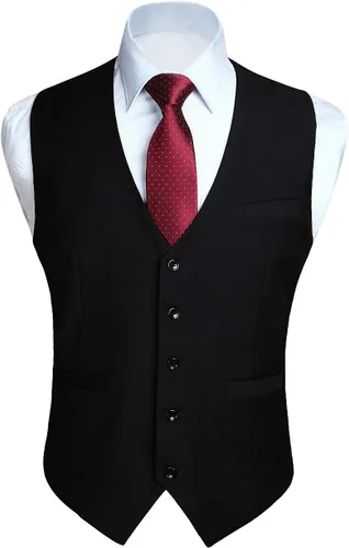 Vista 27 de HISDERN Vest 101 - Chaleco de traje ajustado para hombre con 3 bolsillos para negocios, formal, boda, baile de graduación y esmoquin casual a1-Negro