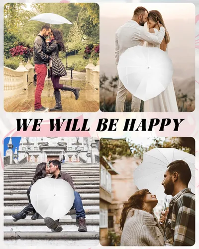 Vista 4 de Chunful 4 piezas en forma de corazón Brolly en forma de corazón para niñas, paraguas para siempre amor, paraguas blanco para novia, San Valentín