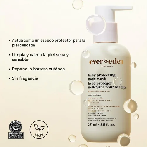 Vista 2 de Evereden - Gel de baño y champú sin perfume para bebé, 2 en 1, probado por dermatólogos