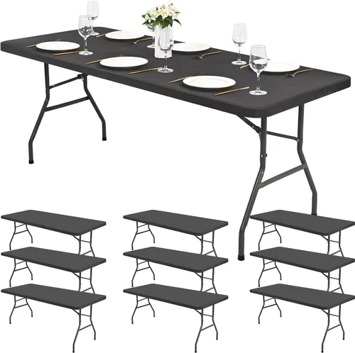 Vista 10 de Paquete de 6 fundas de tela elástica para mesa, color beige, para mesas de 8 pies, protector de mantel rectangular universal lavable y elástico