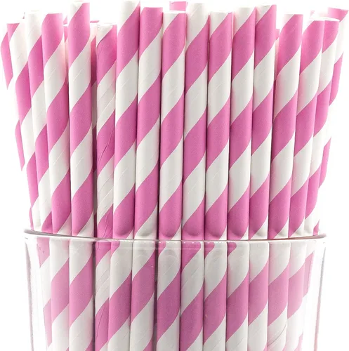 Vista 15 de Paquete de 150 pajitas de papel biodegradables de 4 capas de cheurón rosa bebé (compostables, no tóxicas, sin BPA)