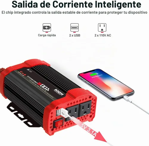 Vista 4 de Inversor de corriente NDDI POWER 400W, adecuado para teléfonos móviles, computadoras portátiles, etc. DC 12V to 110V AC Car Plug Adapter Socket, 2