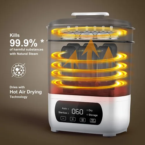 Vista 3 de AMZBABYCHEF Esterilizador y secador de biberones eléctrico, esterilizador y secador de vapor para biberones, esterilizador y secador de biberones 4