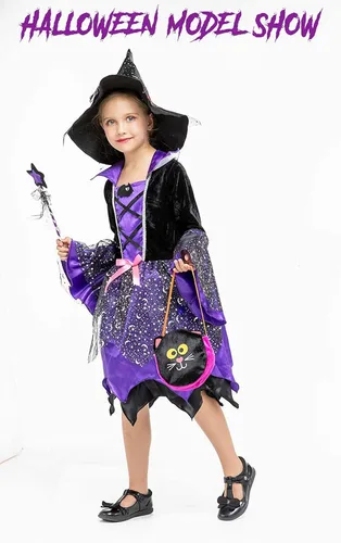 Vista 2 de NA Disfraz de bruja iluminada para niñas disfraz de Halloween para niños