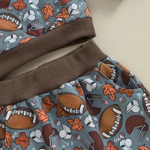 Vista 6 de Omkzanbi Conjunto de fútbol para niños pequeños, sudadera de manga larga, pantalones deportivos, 2 piezas, ropa casual para el día del juego, ropa