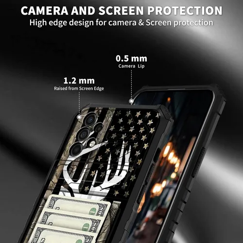Vista 3 de Funda para Samsung Galaxy A32 5G con ranura desmontable para tarjetero, función atril, doble capa, resistente, a prueba de golpes, funda oculta
