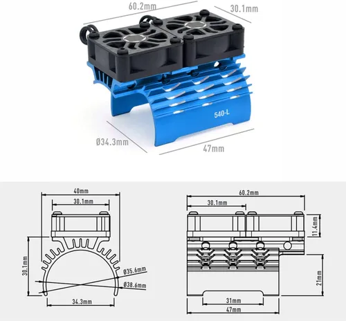Vista 3 de VINGVO Disipador de calor de enfriamiento del ventilador del motor RC, 28000 RPM, ventilador de motor RC, radiador de aluminio, ventilador