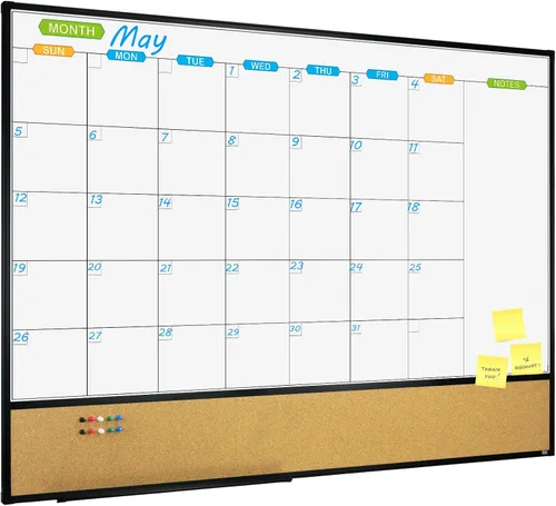 Vista 9 de JILoffice Calendario magnético con combinación de pizarra blanca y tablero de corchos de anuncios, tablero combinado de 24 x 18 pulgadas, marco