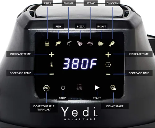 Vista 4 de Yedi Capital - Tapa y deshidratador para freidora de aire, 7 ajustes preestablecidos, función de bricolaje y función de inicio diferido