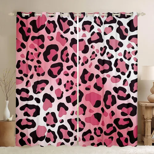 Vista 29 de Feelyou Purple Leopard Print Blackout Curtains Black Wild Safari Darkening Drapes for Bedroom Living Room Decor Cheetah Fur Wildlife Thermal