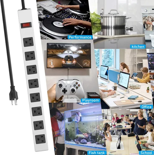 Vista 7 de JUNNUJ Tira de alimentación de metal de 8 tomas, tira de alimentación resistente montable, protector de sobretensión de 1200J con tornillos