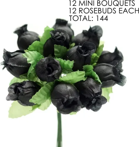 Vista 2 de Rosas de seda negras - 12 ramos de flores, 144 rosas en total, boda Negro