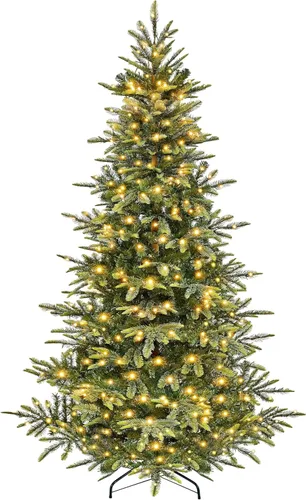 Vista 10 de Yaheetech - Árbol artificial de Navidad de abedul artificial preiluminado de 6 pies con 400 luces LED blancas cálidas, árbol de Navidad