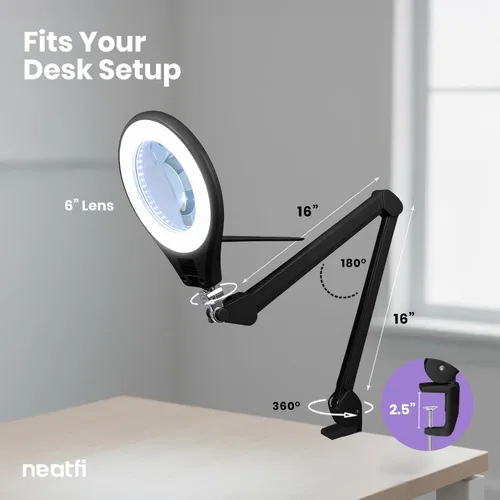Vista 9 de Neatfi Elite XL HD Bifocales Super LED - Lámpara de aumento con abrazadera, lente de vidrio, 6500K, sin deslumbramiento, atenuación no polar