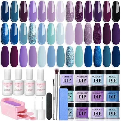 Vista 21 de AzureBeauty - Kit de 31 piezas de polvo de inmersión para uñas, otoño, invierno, rojo y verde con purpurina