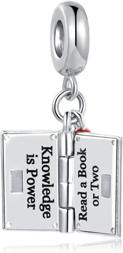Vista 2 de Abalorio de libro con texto en inglés "I Love Reading" compatible con pulseras Pandora para mujeres y niñas