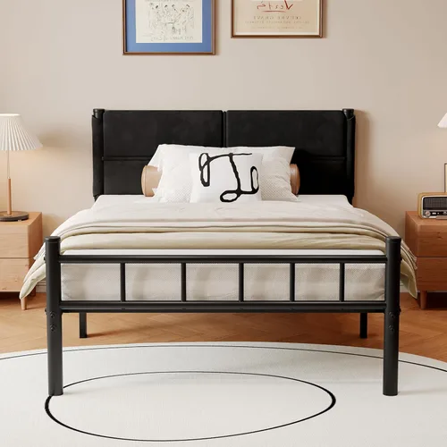 Vista 8 de Base de cama metálica, base de cama tamaño individual de 14 pulgadas con espacio de almacenamiento, base de colchón resistente y de trabajo pesado