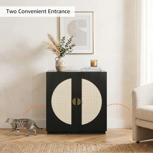 Vista 4 de unipaws Caja de arena para gatos extra grande para cajas de arena automáticas y autolimpiantes, armario alto con estación de carga, casa oculta