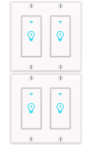 Vista 4 de Interruptor de luz inteligente, interruptor doble inteligente Alexa, interruptor de luz inteligente de 2 bandas con horario y control remoto