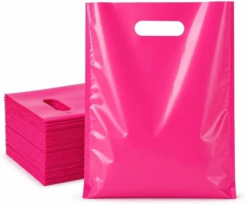 Vista 10 de ysmile Pequeña bolsa de compras de plástico negro para pequeñas empresas Bolsa de mercancía de plástico con asa Poli troquelado para venta al por