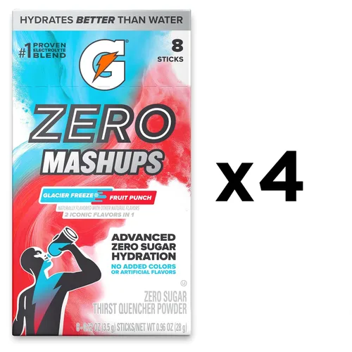 Vista 4 de Gatorade Mezcla de bebida en polvo con electrolitos sin azúcar, Mashups Glacier Freeze-Fruit Punch, (32 porciones), sin sabores artificiales, sin