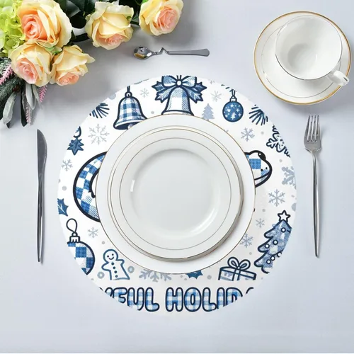 Vista 5 de Merry Christmas Salamander Blue Place mats for Kitchen Table Round Washable Fabric placemats 15x15 in manteles redondos para mesa