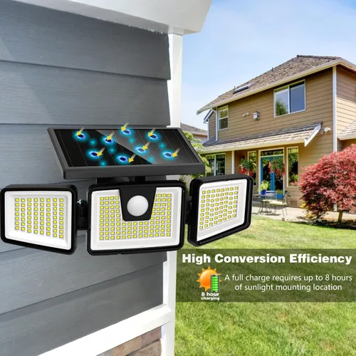 Vista 5 de AmeriTop - Luces solares para exteriores, 2 paquetes, 233 LED de alta luminosidad, luces solares sin cable con sensor de movimiento; 3 cabezas