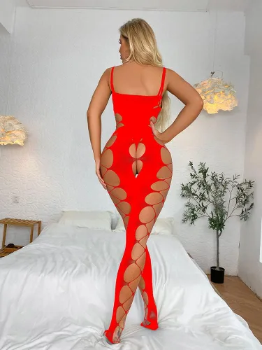 Vista 4 de Body sexy de malla para mujer, lencería de red elástica, body de una pieza transparente