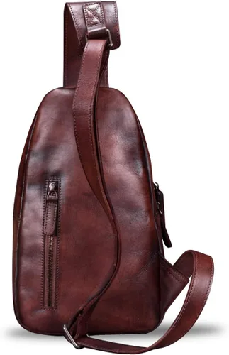 Vista 3 de IVTG Bolso bandolera de cuero genuino para hombres y mujeres, mochila de hombro hecha a mano cruzada para motocicleta