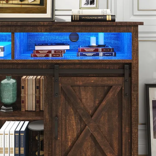 Vista 5 de Soporte de TV LED Estilo Casa de Campo para TVs de 65 pulgadas, Centro de Entretenimiento Rústico Soportes de Gabinete de TV con Tomas de Corriente