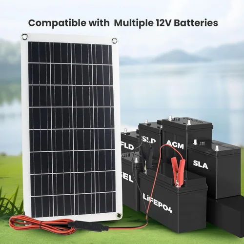 Vista 3 de Cargador y mantenedor de batería solar de 20 W, panel solar impermeable de 12 V con protección inteligente de 3 etapas, encendedor de cigarrillos +